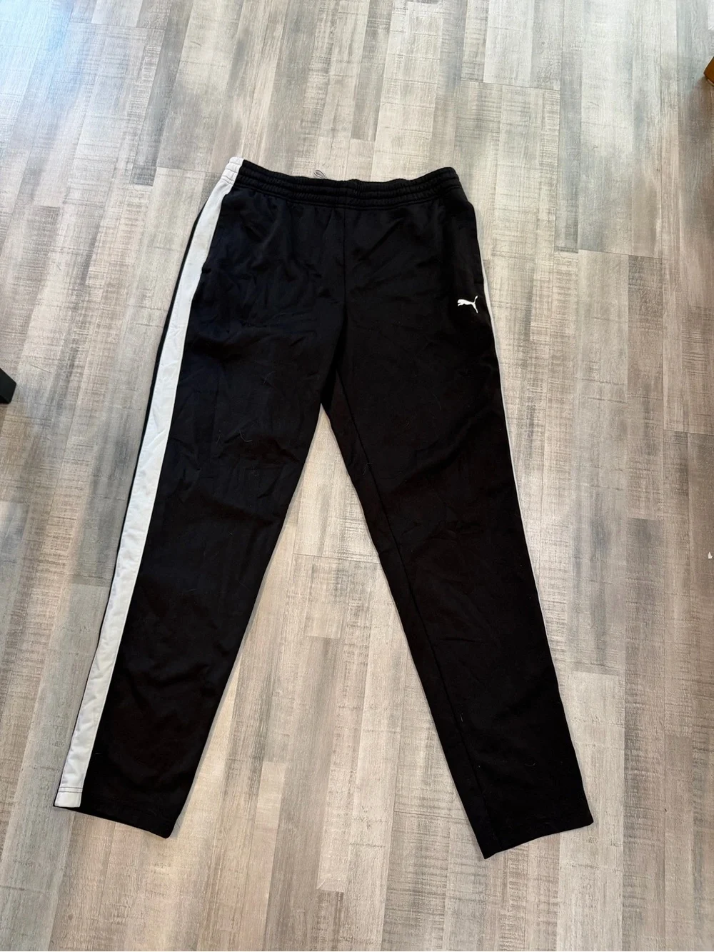 Puma Men’s XL Black Track Pants Athletic Joggers Gray Side Stripe Drawstring